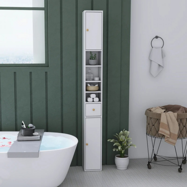 Vysoká koupelnová skříňka, 20 x 20 x 178 cm | bílá