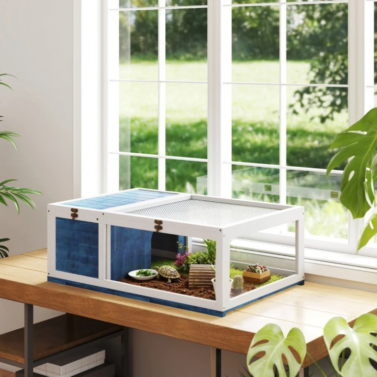 Dřevěné želvárium s odklápěcí střechou | modré