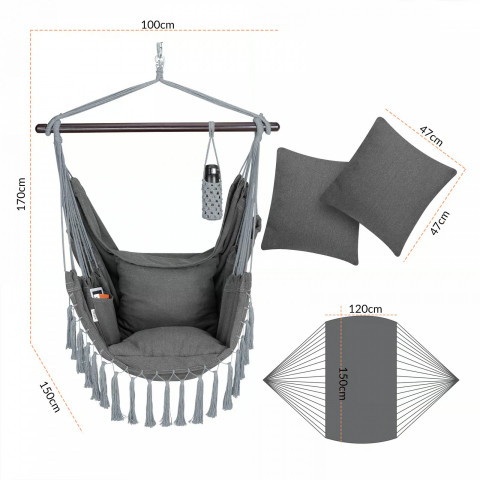 Závěsné křeslo 170x100x150cm | antracit č.2