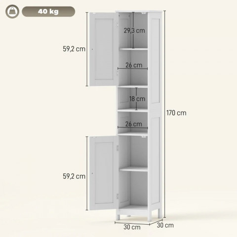 Vysoká koupelnová skříňka 30 x 30 x 170 cm | bílá č.4