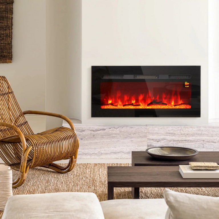 Elektrický krb s LED efektem plamene 91,4x15,8x45 cm | černý