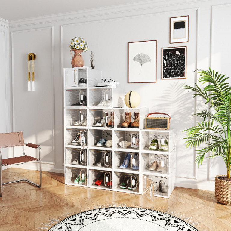 Sada 8 boxů na boty | transparentní + bílé