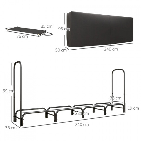 Zásobník na krbové dřevo s krytem 240 x 36 x 99 cm | černý č.2