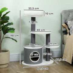 Vícepatrové škrabadlo pro kočky, 98 cm | šedé + bílé č.3