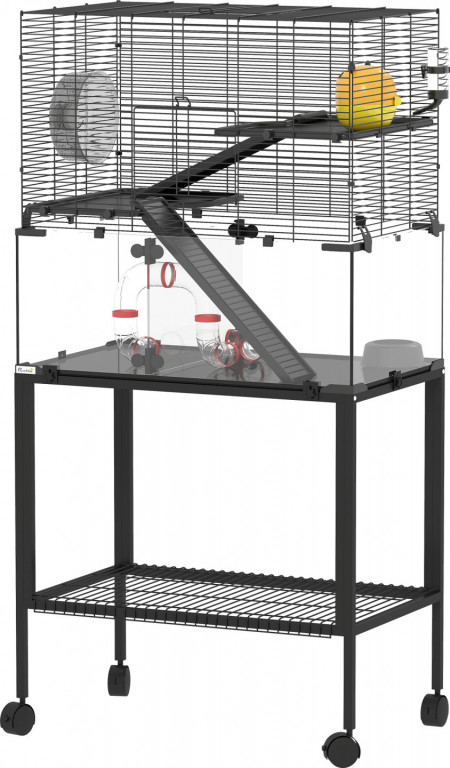 Třípatrová klec pro hlodavce 77 x 49 x 130,5 cm | černá