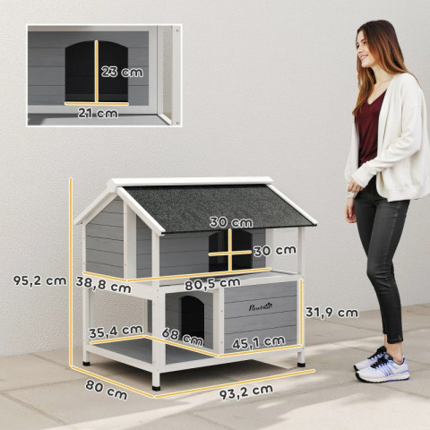 Dřevěný zateplený domeček pro kočky 80 x 93 x 95 cm | šedý č.3