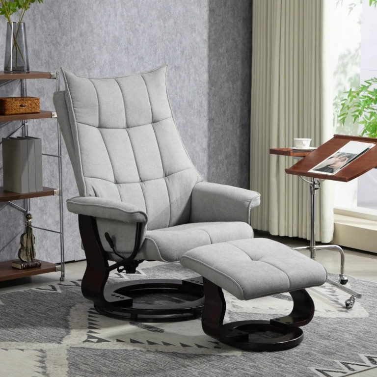 Relaxační otočné křeslo s taburetem | šedé