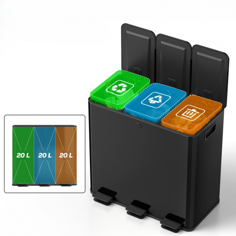 Odpadkový koš 3 x 20 l 61,9x36,6x56,7cm | černý č.4