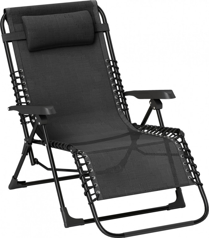 Skládací zahradní lehátko s polštářem | černé