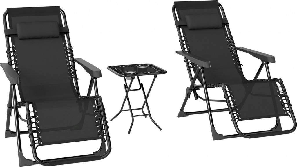 2 zahradní lehátka se stolkem | černé
