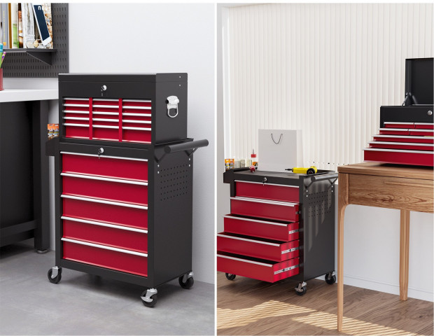 Dílenský vozík s kolečky 33 x 75 x 76 cm | černý + červený č.3
