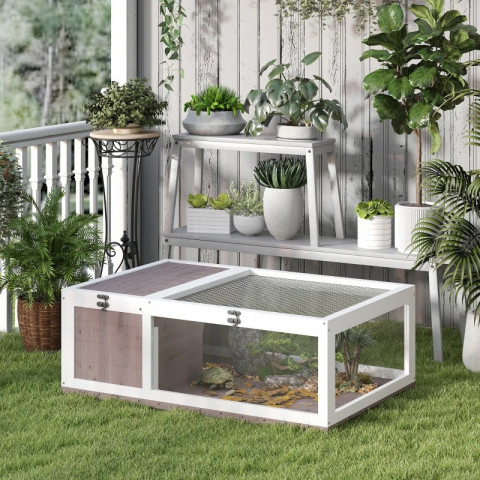 Dřevěný výběh pro želvy s odklápěcí střechou 91 x 60,5 x 32 cm | hnědý č.4