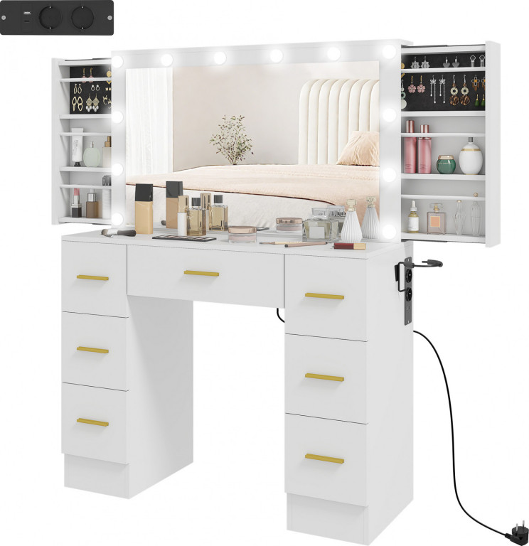 Toaletní stolek s 12 LED světly | bílý