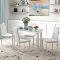 Jídelní stůl se 4 židlemi | bílý