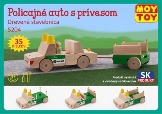 Drevená stavebnica Policajné auto s prívesom Moy Toy č.1