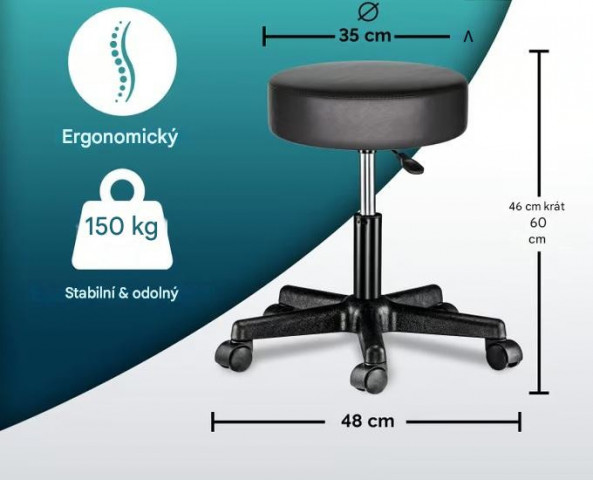 Pojízdná stolička s kolečky otočná o 360° | černá č.2
