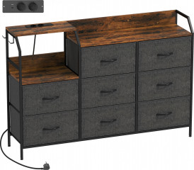 Skříňka s 8 zásuvkami z netkané textilie | rustikálně hnědá + černá č.1