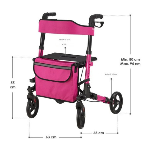 Štvorkolesové fialové chodítko pre seniorov Rollator č.4