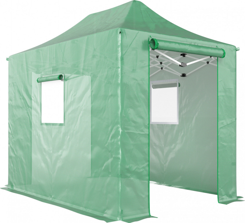 Skládací fóliovník se šikmou střechou 200 x 300 x 270 cm | zelený