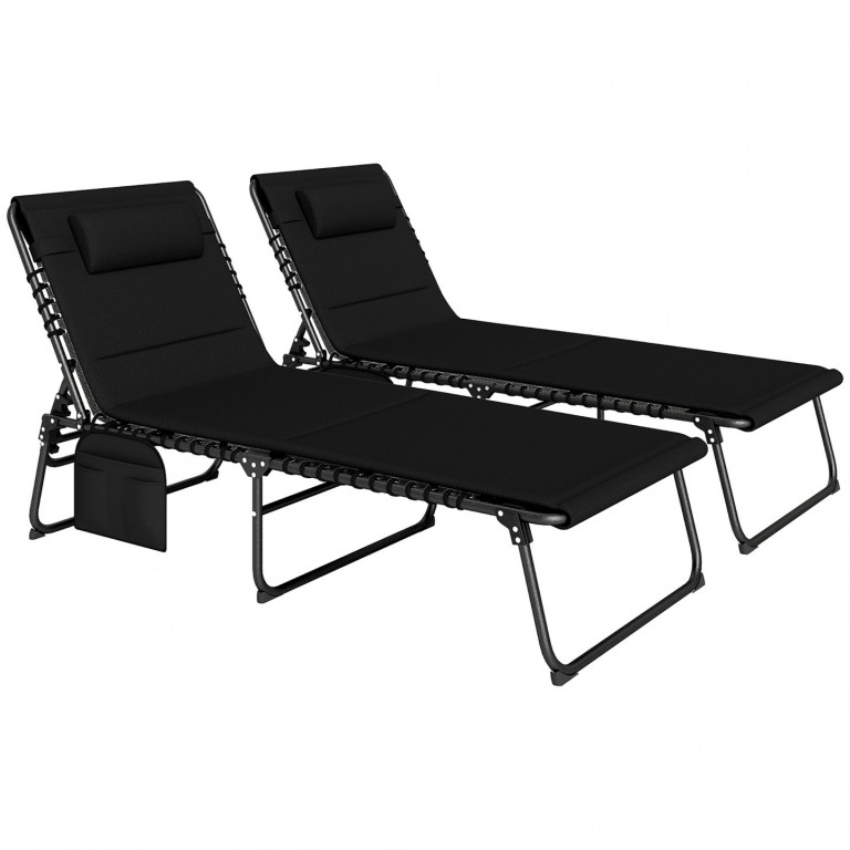 2 zahradní lehátka s hlavovým polštářem | černá