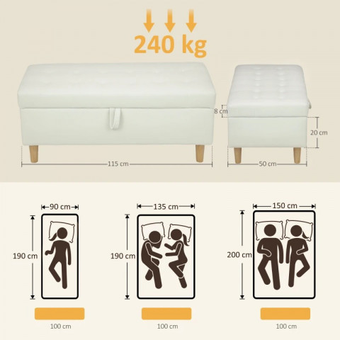 Čalouněná lavice s úložným prostorem | krémově bílá č.3