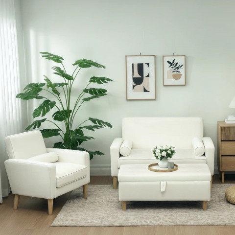 Čalouněná lavice s úložným prostorem | krémově bílá č.2