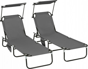 Sada 2 lehátek se sluneční stříškou | šedá č.1