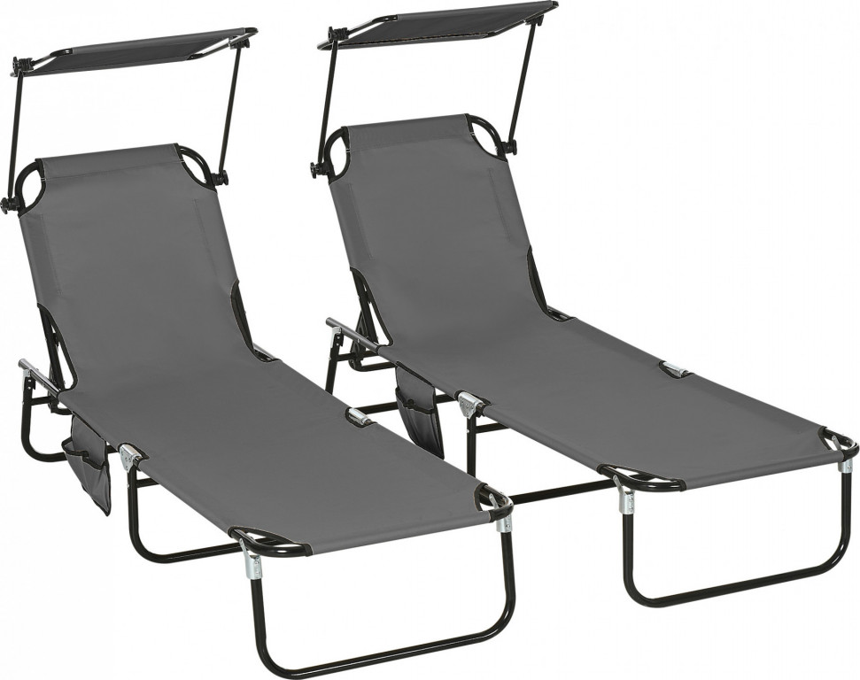 Sada 2 lehátek se sluneční stříškou | šedá
