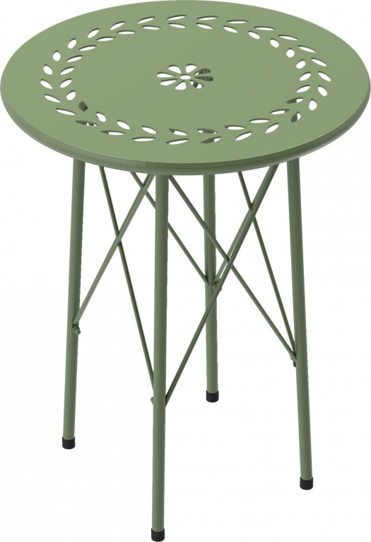 Malý kulatý zahradní stolek se vzorem květin a listů | zelený