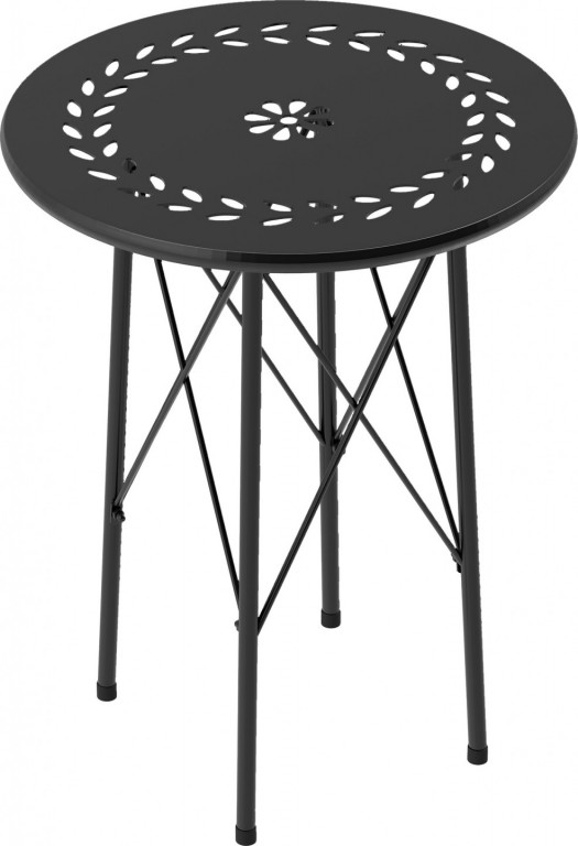 Malý kulatý zahradní stolek se vzorem květin a listů | černý