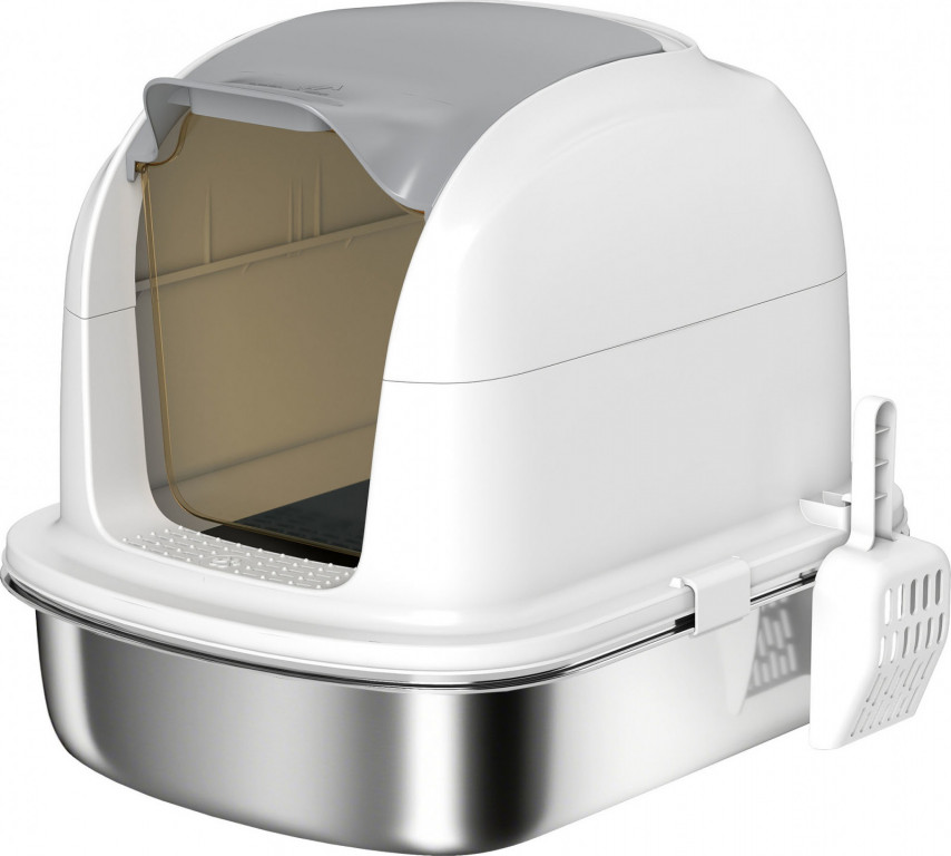 Kočičí toaleta s vaničkou a víkem | bílá