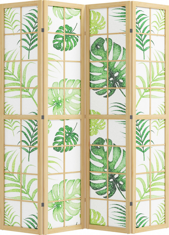 Paraván 4-dílný 160 x 170 cm | přírodní + zelený