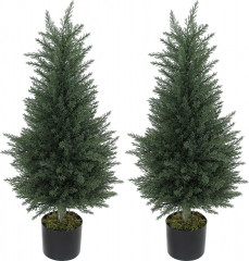 Sada 2 umělých cypřišů 90 cm s mechem | zelené č.1