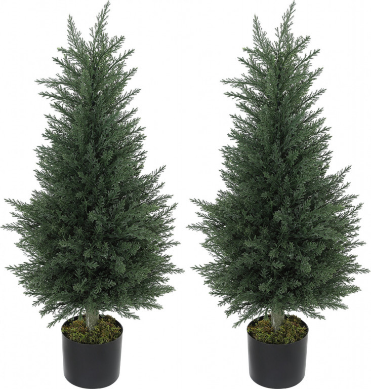 Sada 2 umělých cypřišů 90 cm s mechem | zelené