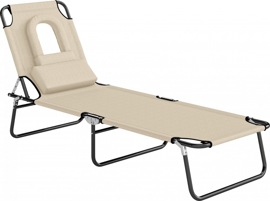 Skládací zahradní lehátko s otvorem pro obličej | béžové