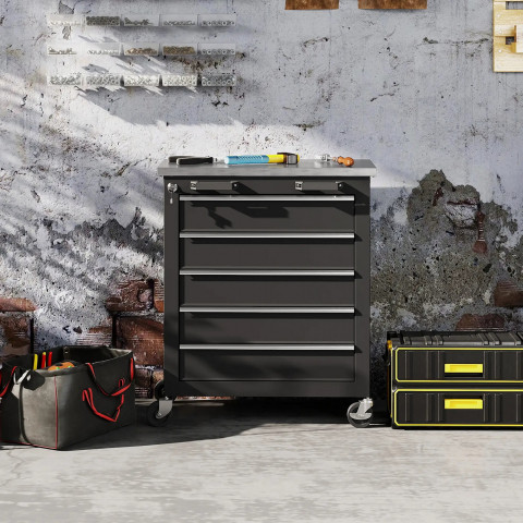 Dílenský vozík s 5 zásuvkami | černý č.4