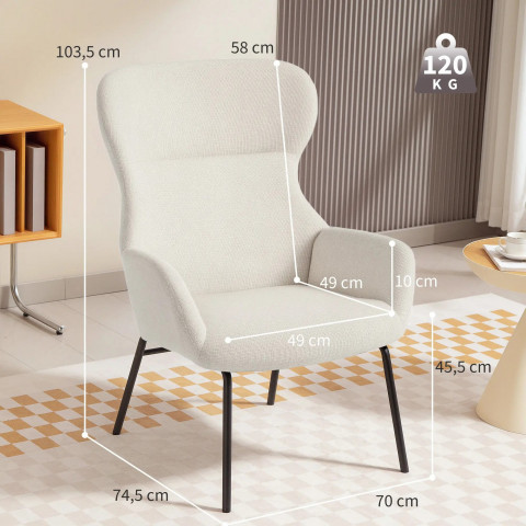 Křeslo s vysokým opěradlem | krémově bílé č.3