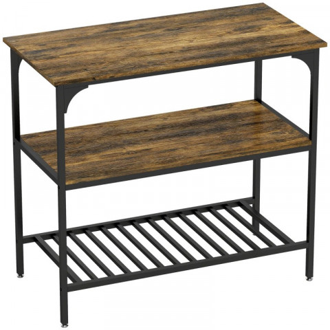 Kuchyňský třípatrový stojící regál s velkou pracovní deskou, 100 x 50 x 90 cm | rustikálně hnědý + černý č.3
