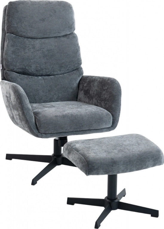 Relaxační křeslo s vysokým opěradlem a taburetem | šedé