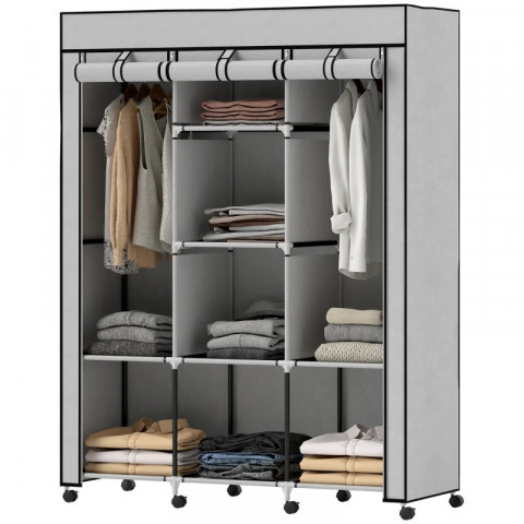 Látková šatní skříň na kolečkách, 125 x 43 x 162,5 cm | světle šedá č.5