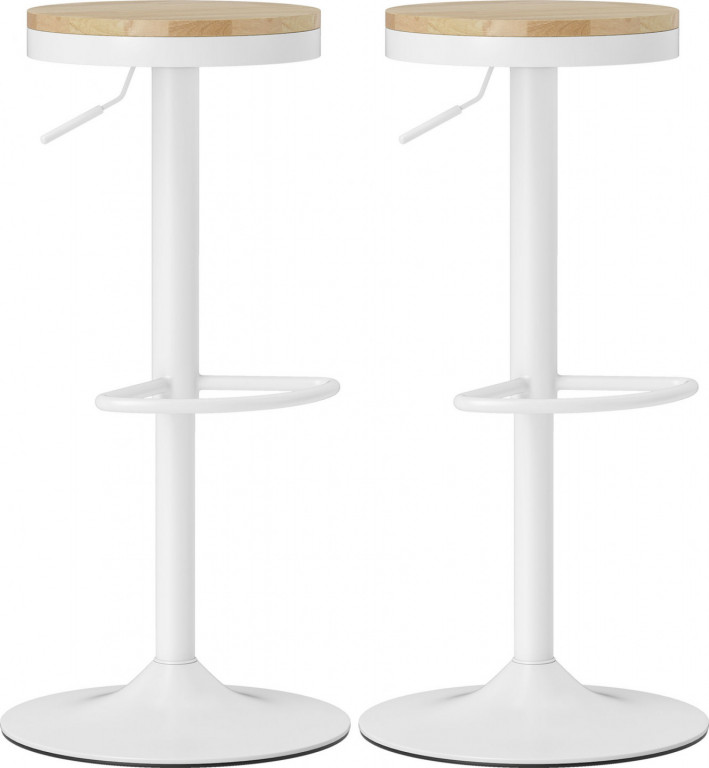 2 moderní barové židle | bílé + přírodní