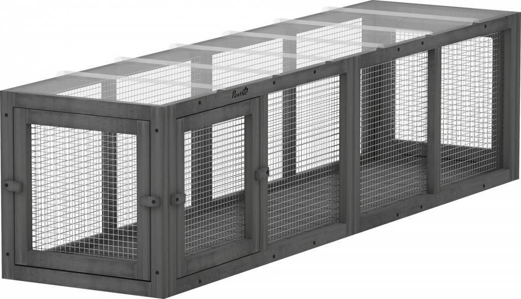 Kočičí tunel dřevěná hračka pro kočky se 3 dvířky | šedý