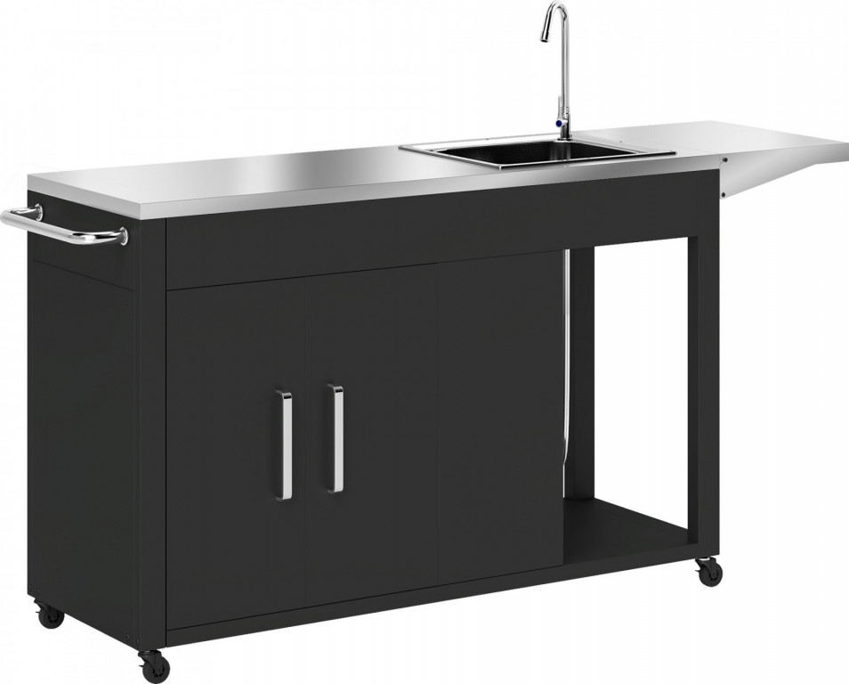 Grilovací a servírovací vozík s pracovní plochou 162,5 x 47 x 87 cm | černý