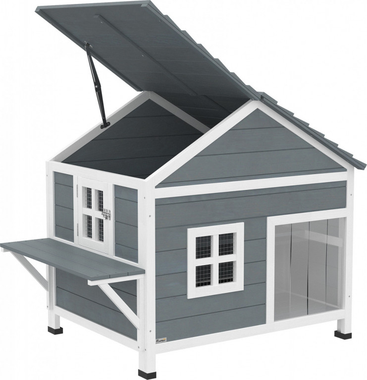 Dřevěný domeček pro kočky dvoupatrový | šedý