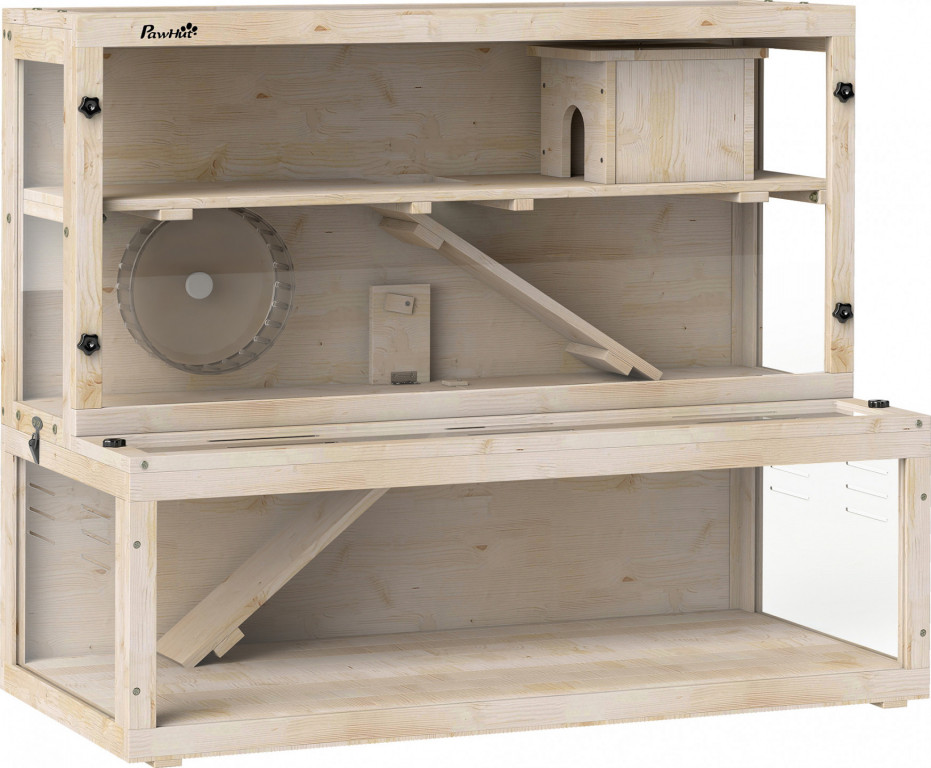 Dřevěná klec pro křečky 100 x 50 x 84 cm | přírodní