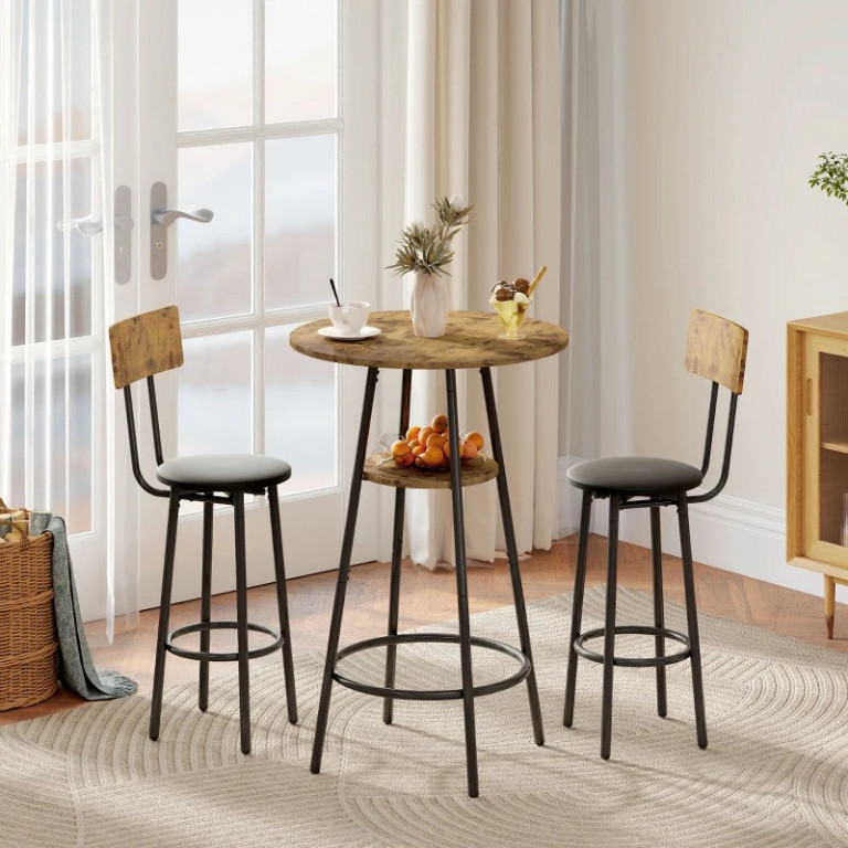 Barový stůl se 2 židlemi | rustikálně hnědý