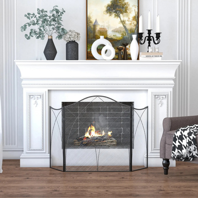 Skládací krbová mřížka se 3 panely 108x76x2 cm | černá