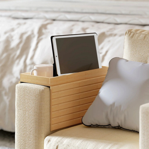 Bambusový skládací podnos na pohovku s držákem nápojů | přírodní č.4