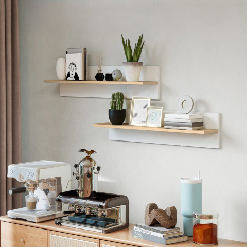 2 plovoucí police na zeď 80 x 16,5 x 20 cm | bílé + přírodní č.4