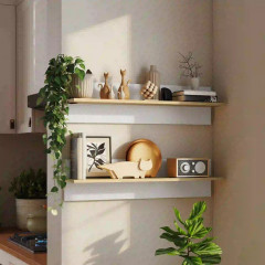 2 plovoucí police na zeď 80 x 16,5 x 20 cm | bílé + přírodní č.1